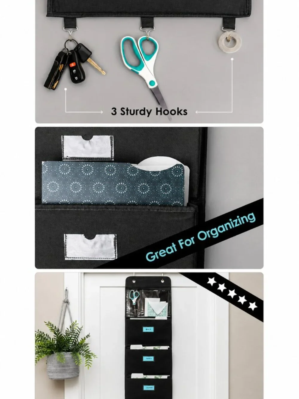 DESKORA BLACK HANGING WALL FILE ORGANIZER
